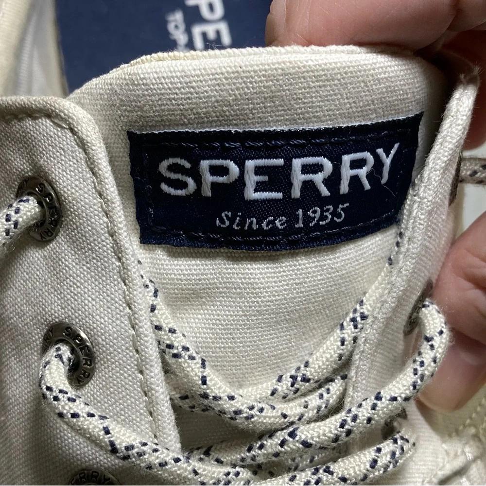 Sperry Top Sider Men's 11.5 Halyard Boat Shoes Tie Canvas 3 Eye White STS19141